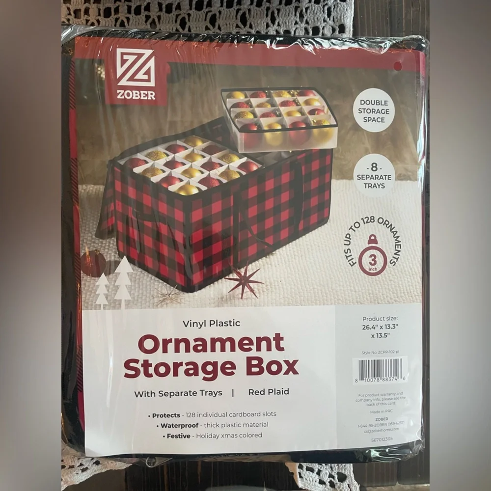 Red and Black Plaid Ornament Storage Box - Picture 4 of 5